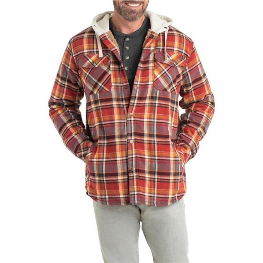 Legendary Whitetails Men's Camp Night Berber Lined Hooded Flannel Shirt Jacket